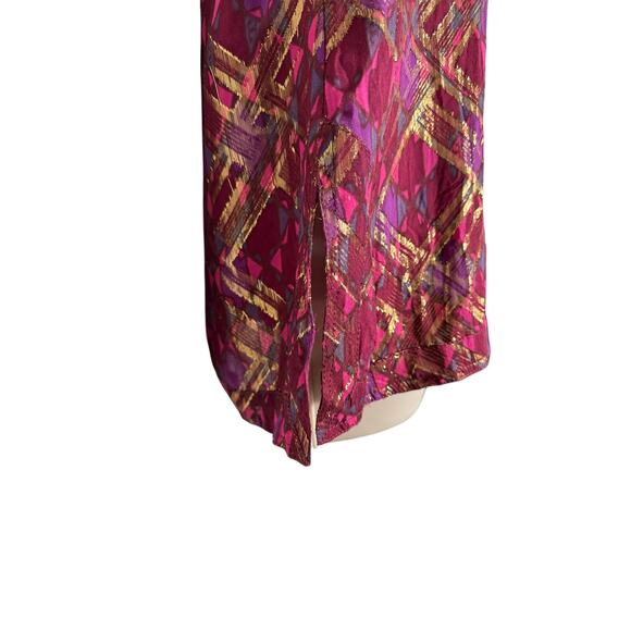 Tory Burch Lame Plaid Chiffon Silk Tunic Top Pink Hastings Size 8 - Picture 10 of 10